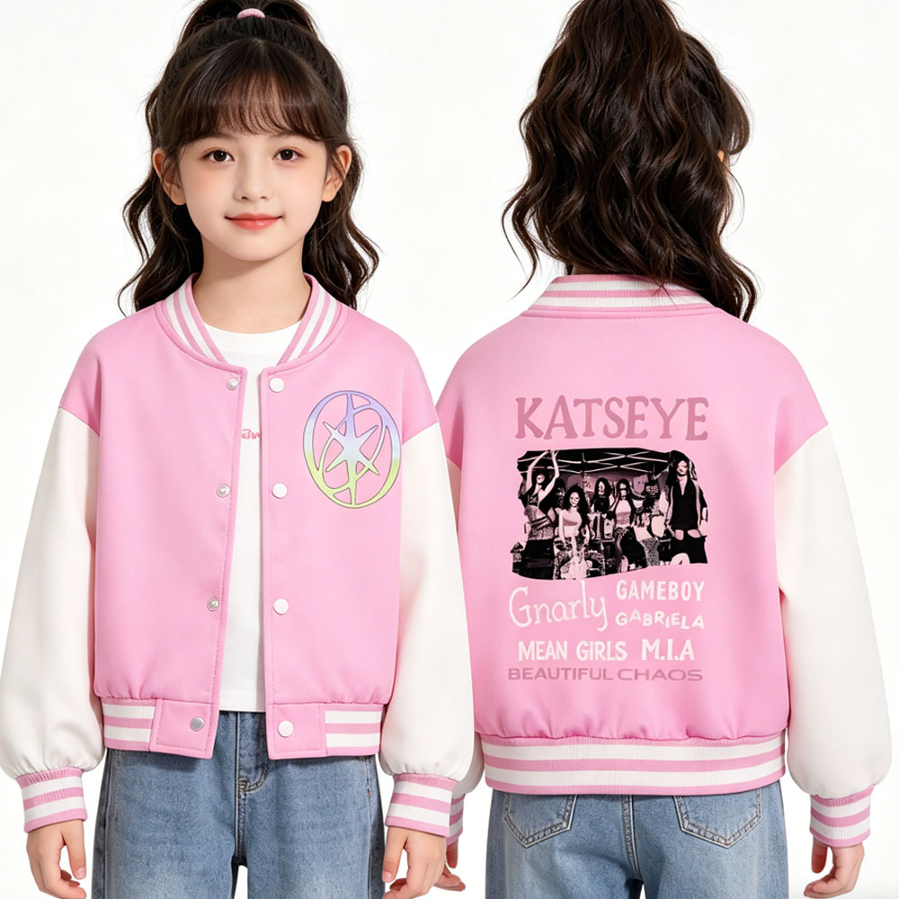 Varsity Jacket Letterman - KATSEYE Printing kinder korte honkbaljas lente