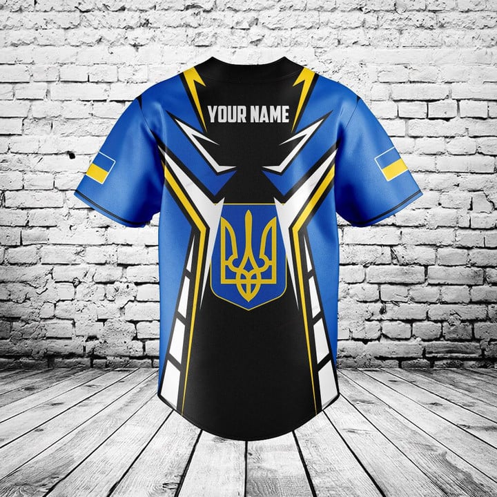 Mens Fashion Baseball Jersey - Aangepaste naam Oekraïne Shield Graphic Button