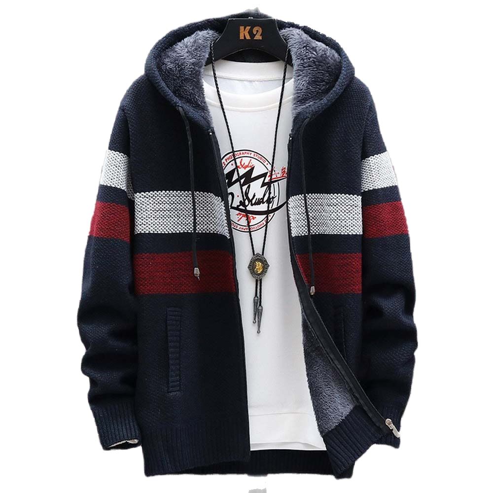 Men'S Fashion Zip Sweater - Heren gestreepte trui jas dikke fleece