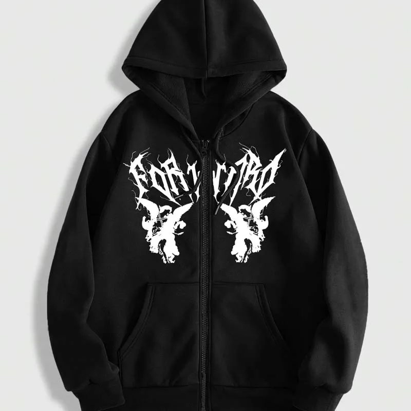 Mens Fashion Zip Up Hoodies - Retro Angel Print Zipper Hoodie Herfst