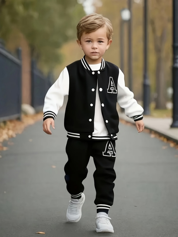 Varsity Jacket Letterman - Tweedelige set met zwart-witte letter 