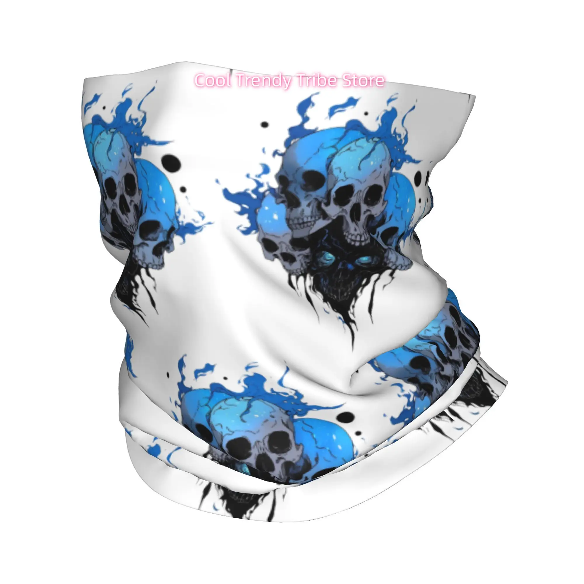 Men'S Fashion Head Scarf - Gestapelde blauwe vlam schedels nieuwigheid print