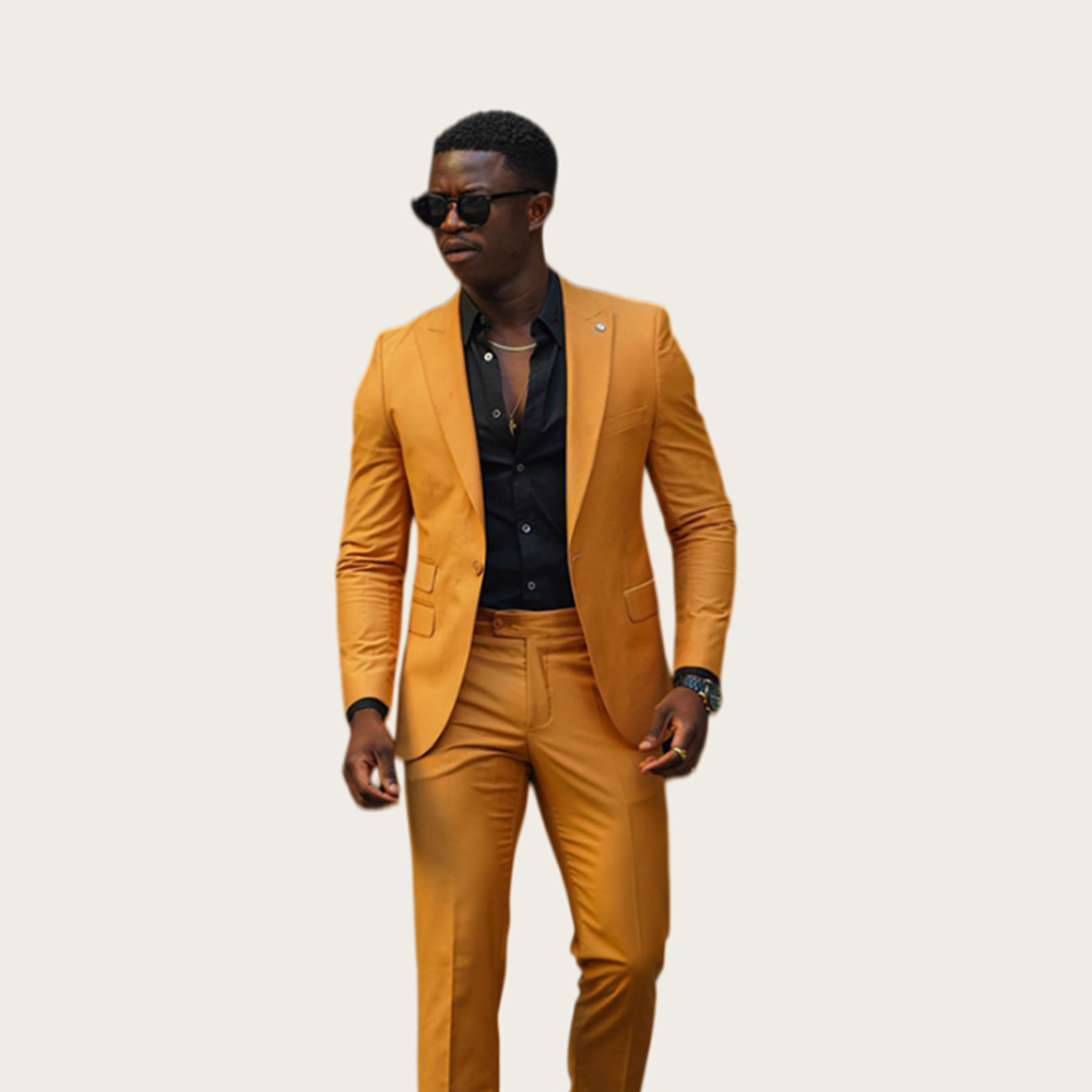 Slim Fit Blazer Men - Mosterdgele Herenpakken 2-delig Smoking Slim Fit