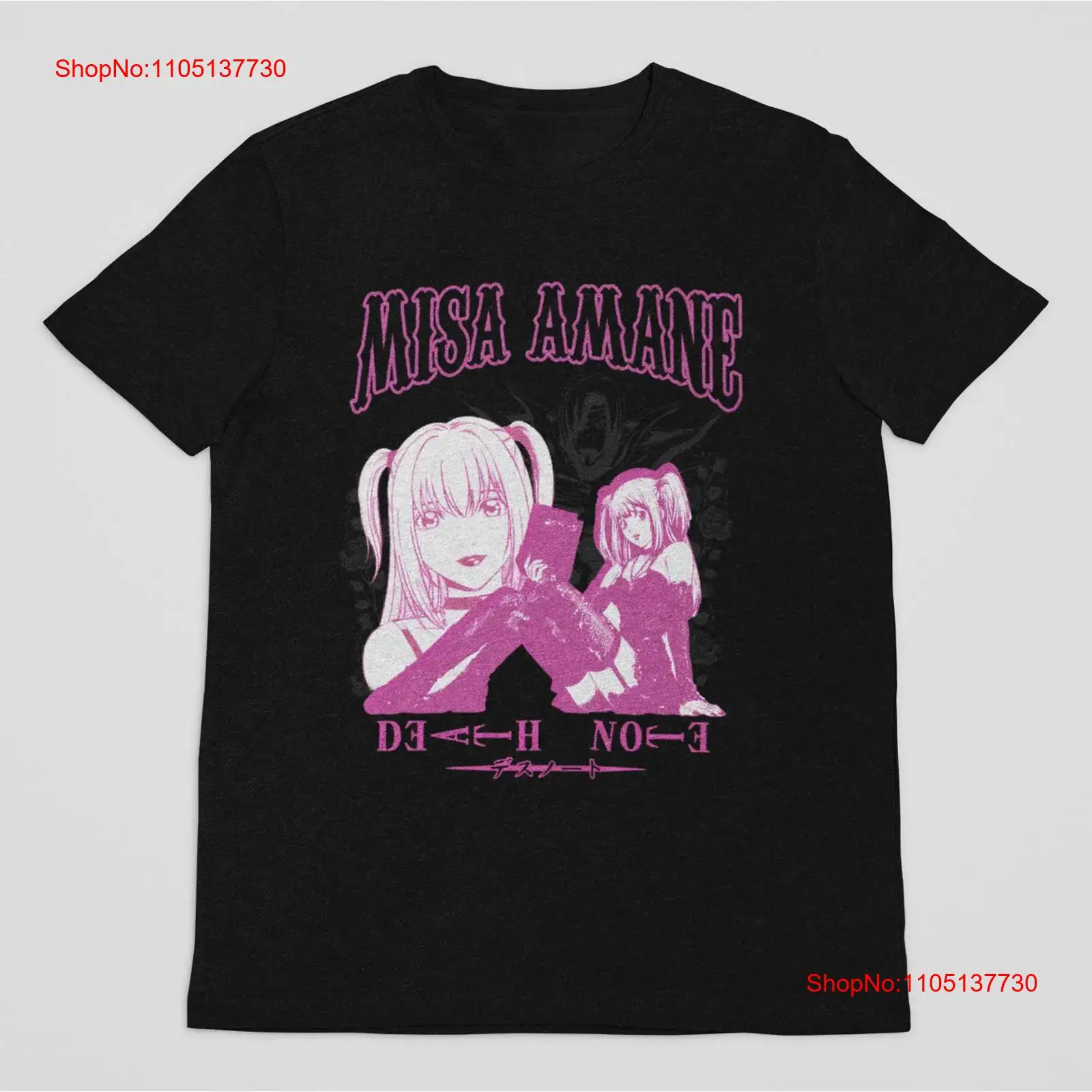 Men'S Fashion Pink Shirt - Vintage Anime Shinigami Zwart T-shirt Misa