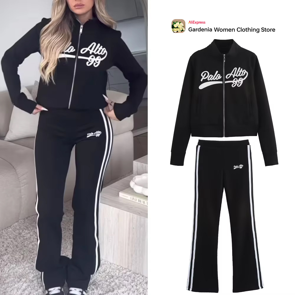 Varsity Jacket Letterman - Casual zwarte Varsity-sportset voor dames, geborduurd