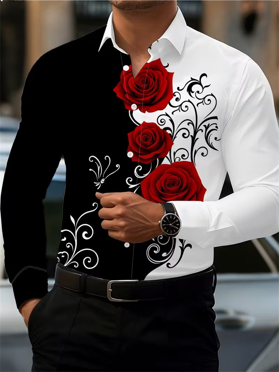 Mens Fashion Trend - Herenshirt met rode rozenprint, modieus en