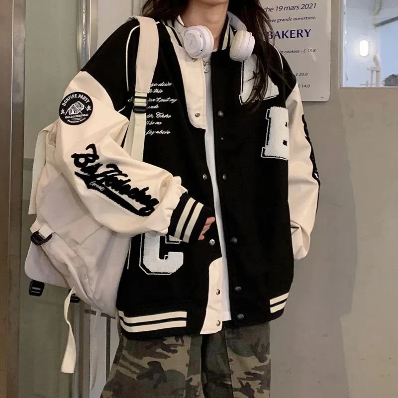 Varsity Jacket Letterman - Y2k Lamswol Bomberjack Vrouwelijke Oversized Streetwear