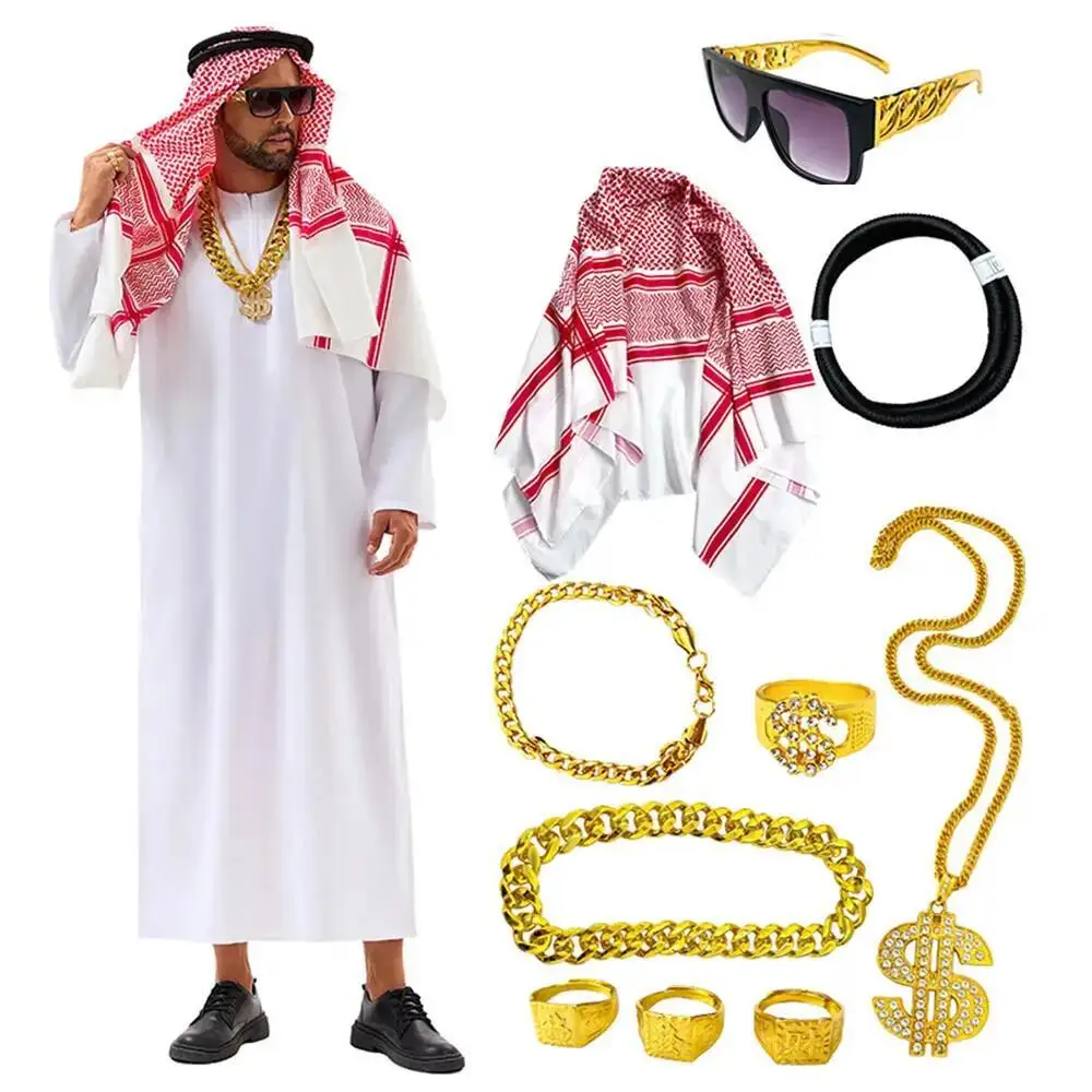 Mens Fashion Jumpsuit - Arabisch Dubai-kostuum VAE-sjeik cosplay witte gewaad