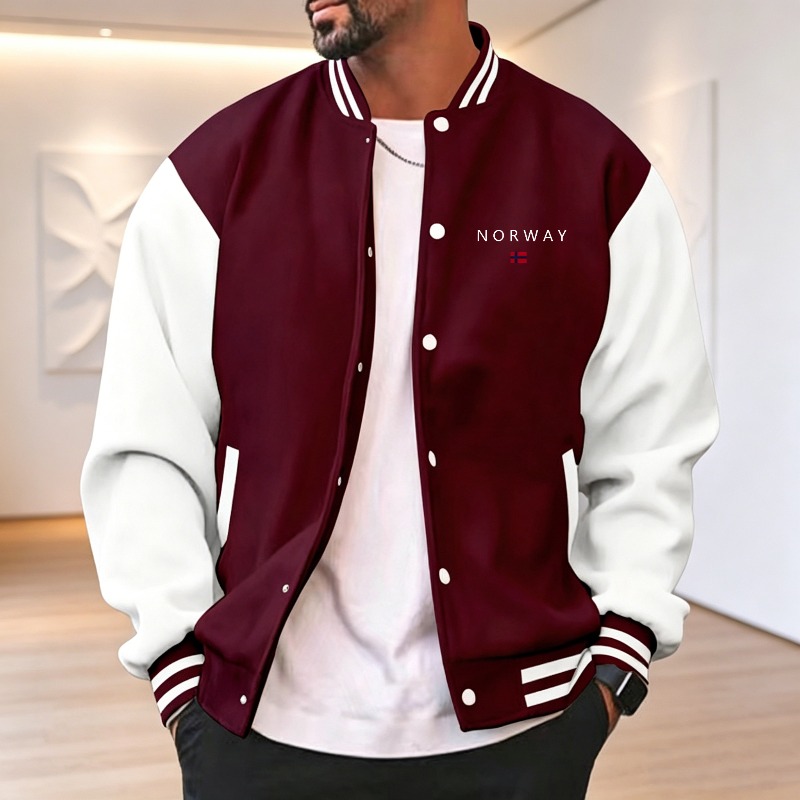 Varsity Jacket Letterman - Heren wijnrood witte kleurblok varsity jack