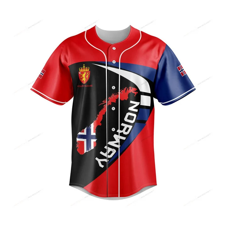 Mens Fashion Baseball Jersey - Aangepaste naam Noorwegen kaart grafische knop