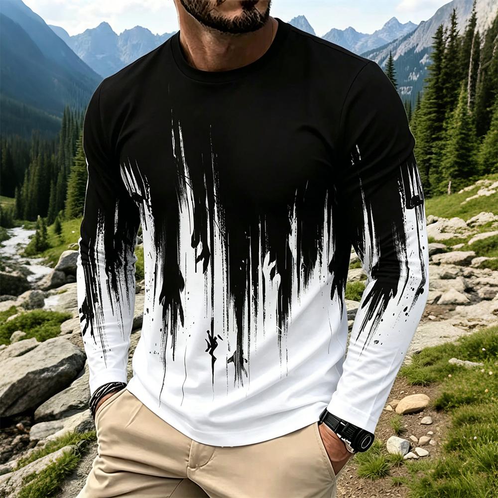 Men'S Spring Fashion - Herentrui met gradiënt inktspatprint, lange mouwen,