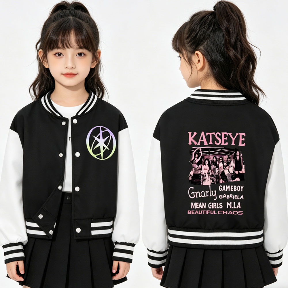 KATSEYE Printing kinder korte  - Varsity Jacket Letterman recensie en prijs