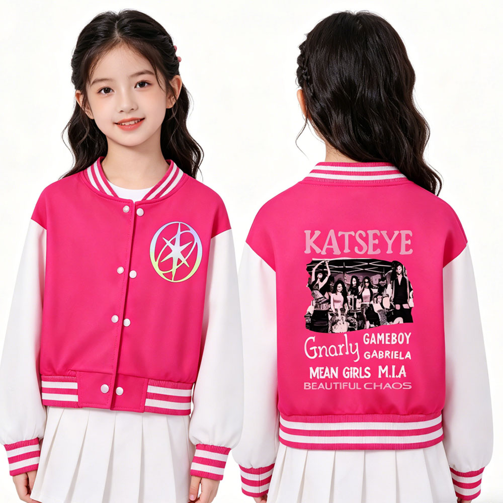 KATSEYE Printing kinder korte  - Varsity Jacket Letterman recensie en prijs