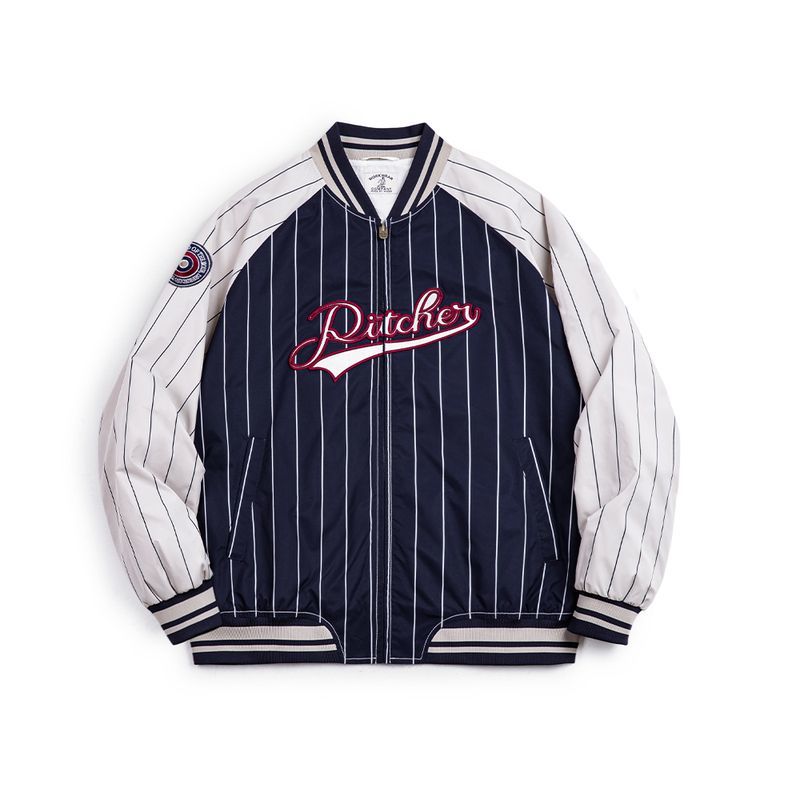 Amerikaanse retro gestreepte b - Varsity Jacket Letterman recensie en prijs
