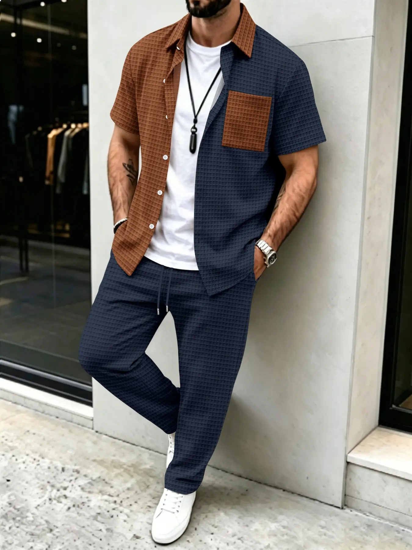 Heren casual set met effen waf - Men'S Spring Fashion recensie en prijs