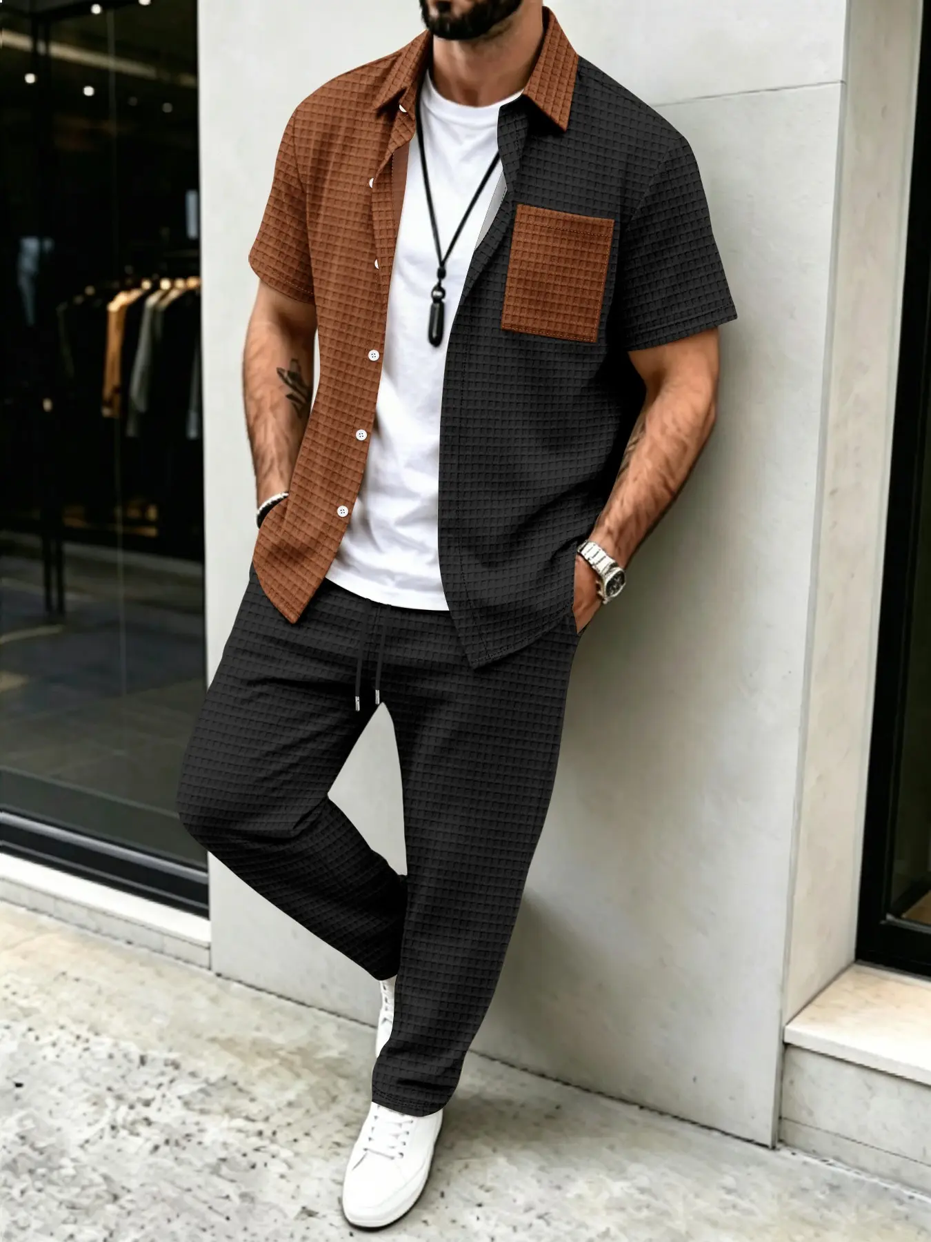 Heren casual set met effen waf - Men'S Spring Fashion recensie en prijs