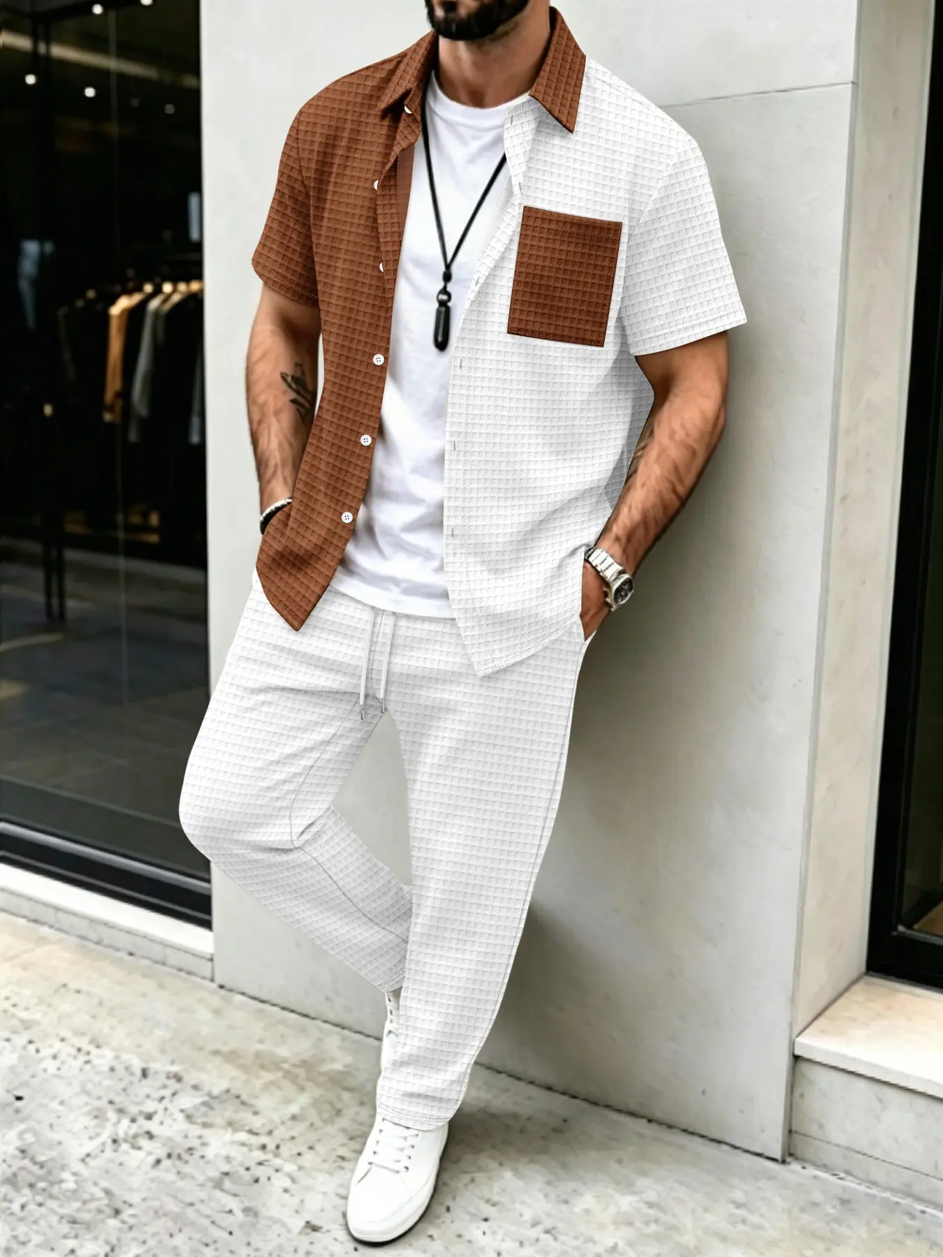 Heren casual set met effen waf - Men'S Spring Fashion recensie en prijs