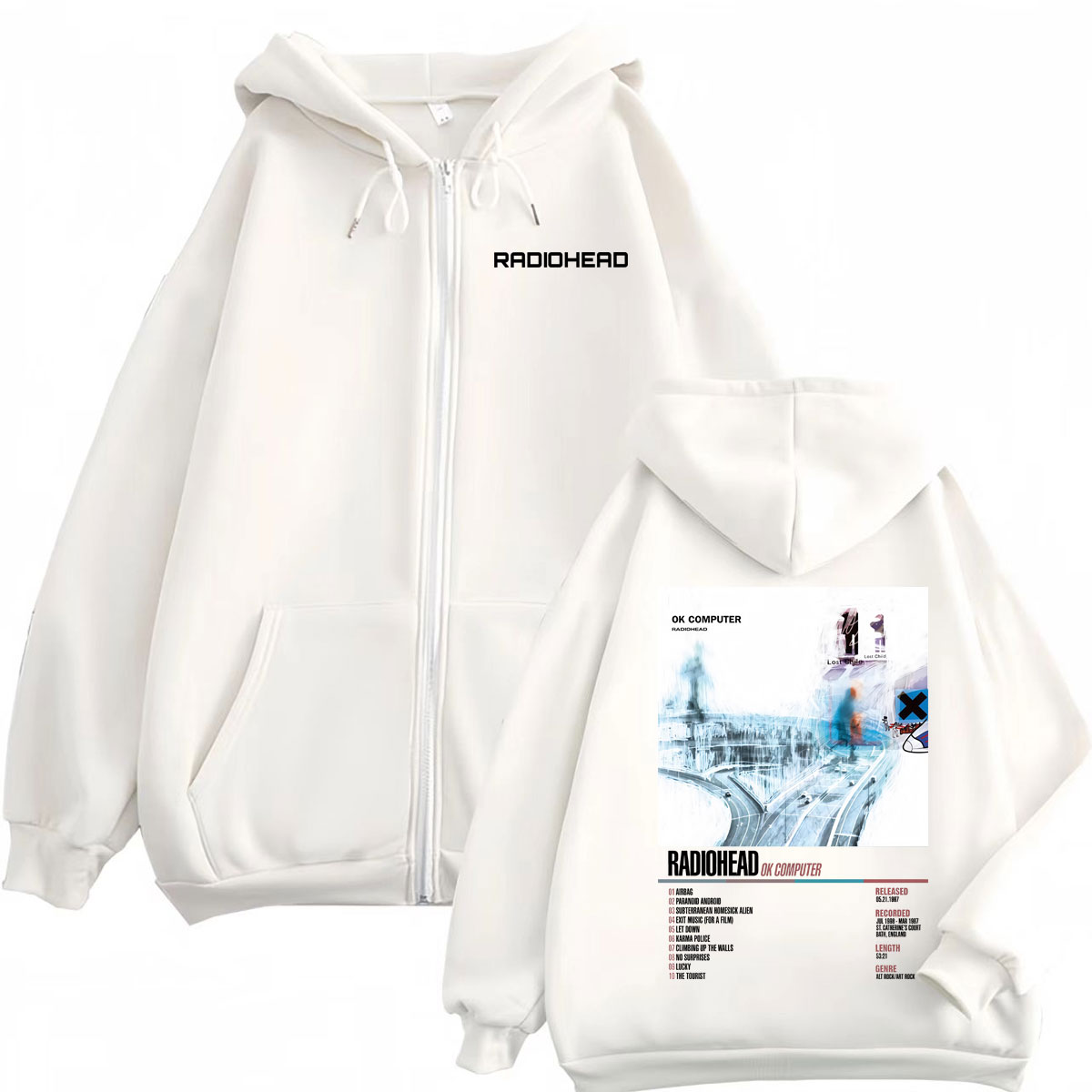 Radiohead Muziekalbum Poster G - Mens Fashion Zip Up Hoodies recensie en prijs