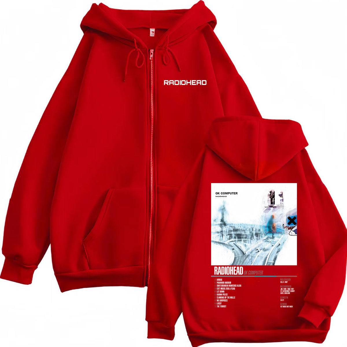 Radiohead Muziekalbum Poster G - Mens Fashion Zip Up Hoodies recensie en prijs