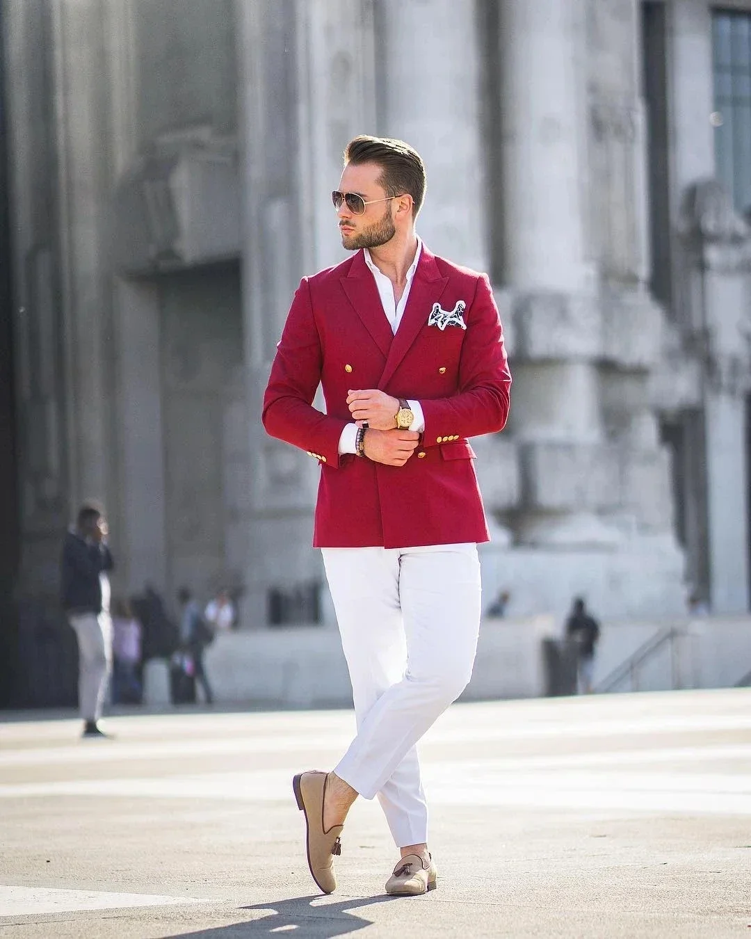 Rode jas, witte broek, dubbelr - Slim Fit Blazer Men recensie en prijs