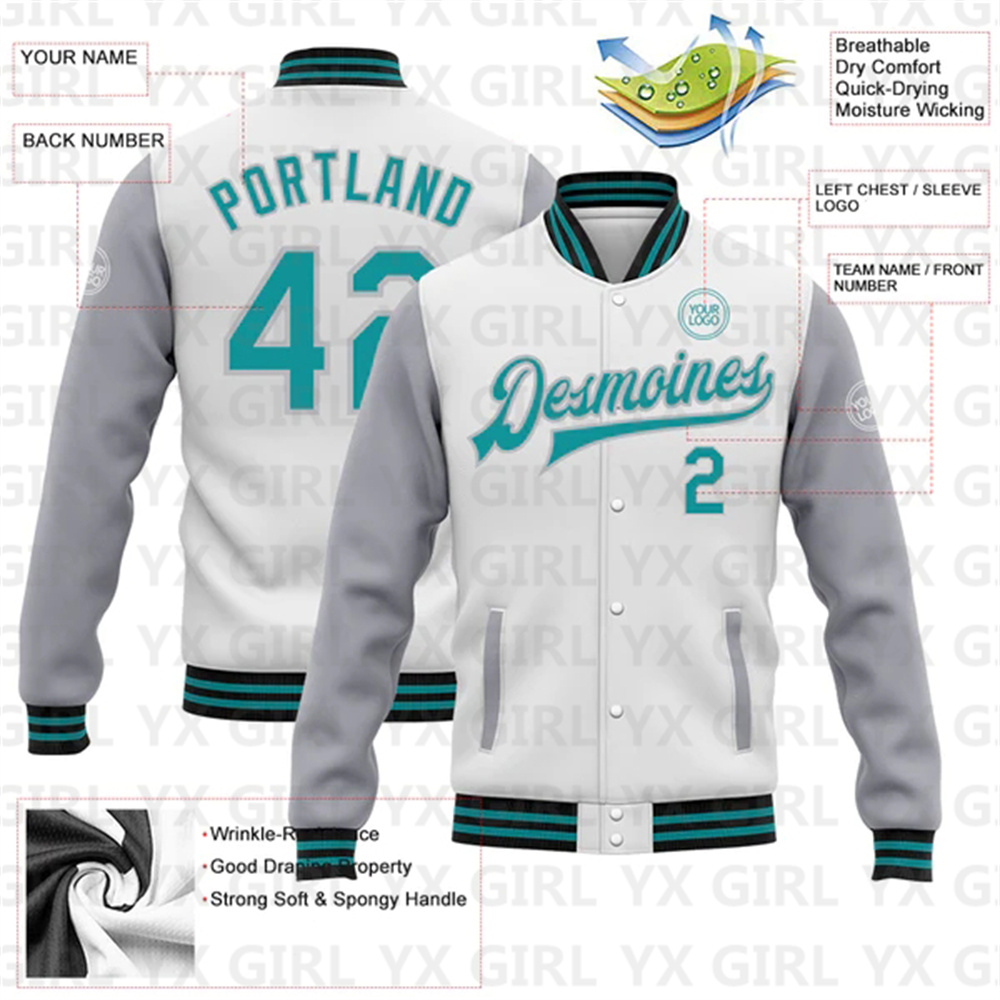 Custom Wit Blauwgroen Grijs-Zw - Varsity Jacket Letterman recensie en prijs