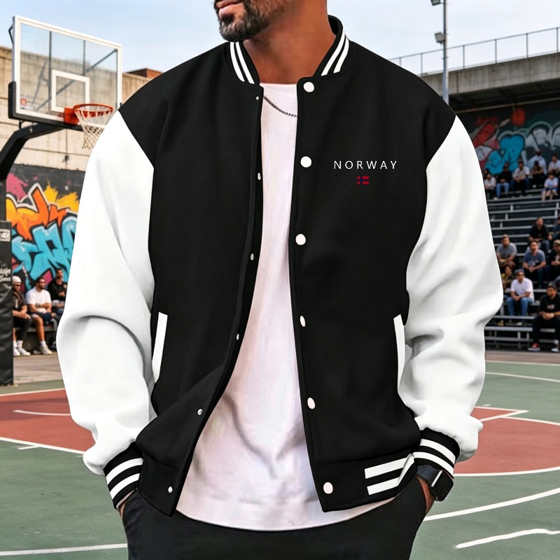 Heren wijnrood witte kleurblok - Varsity Jacket Letterman recensie en prijs