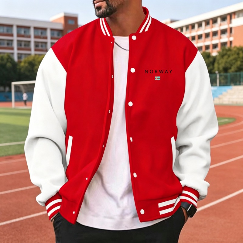 Heren wijnrood witte kleurblok - Varsity Jacket Letterman recensie en prijs