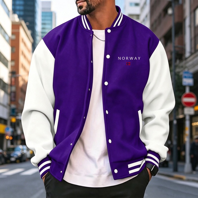 Heren wijnrood witte kleurblok - Varsity Jacket Letterman recensie en prijs